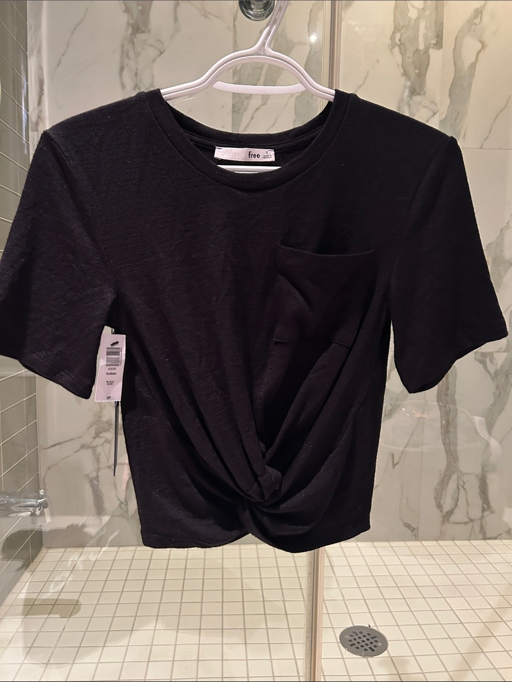 Wilfred Aritzia Black Knot-Front Pocket Tee